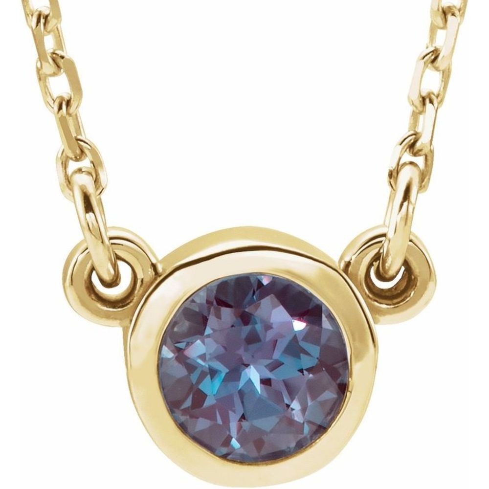 14k Yellow Gold 4mm Lab-Created Alexandrite Solitaire Necklace, 16 In